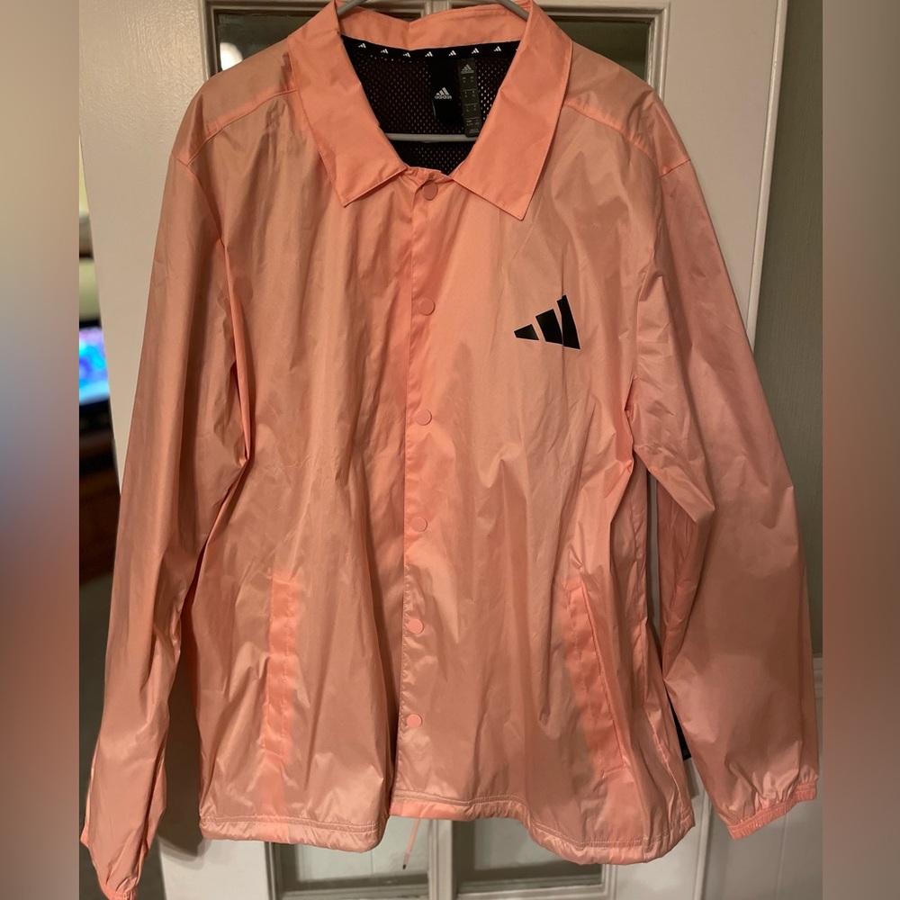 adidas Coral Pink Lightweight Jacket with Black Logo Trim
